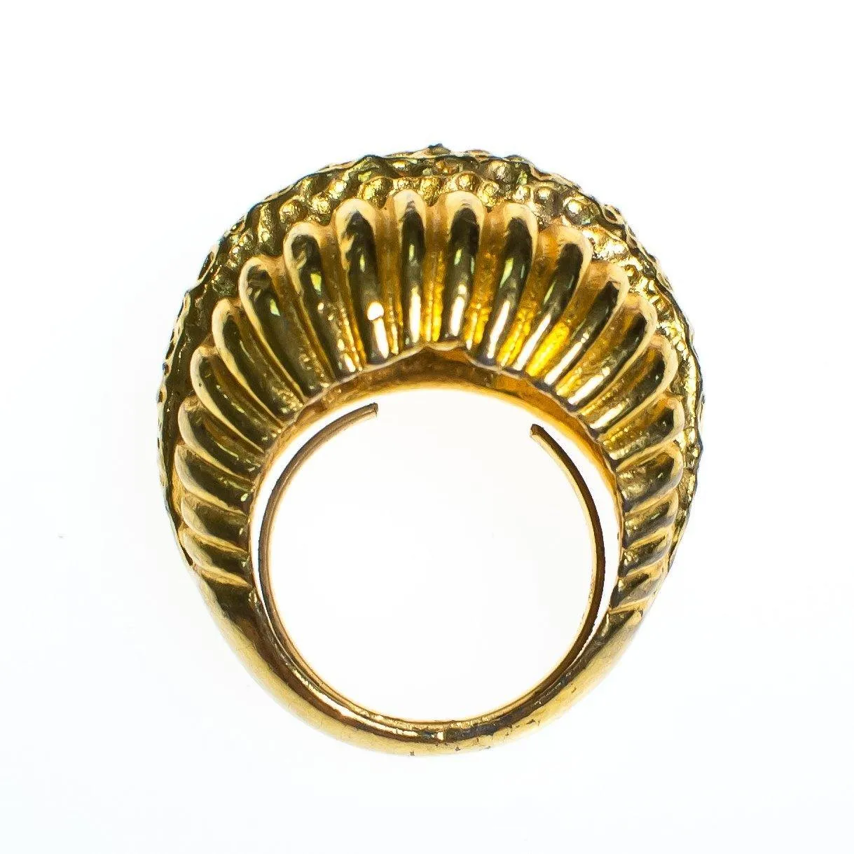 Vintage Retro 1960s Gold Domed Ribbed Statement Ring, Adjustable