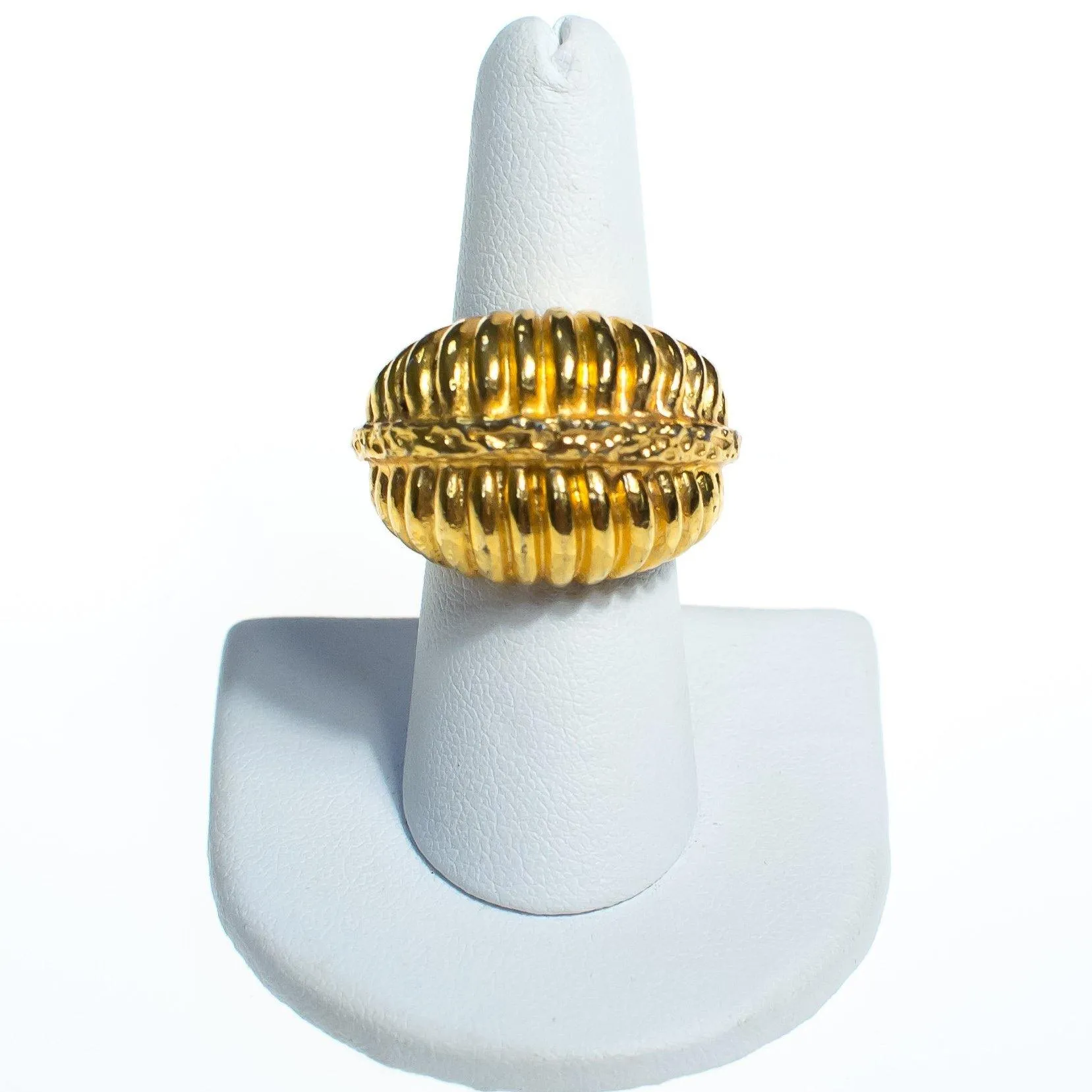 Vintage Retro 1960s Gold Domed Ribbed Statement Ring, Adjustable