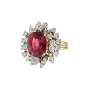 Vintage Retro Era Pink Tourmaline and Diamond Ring