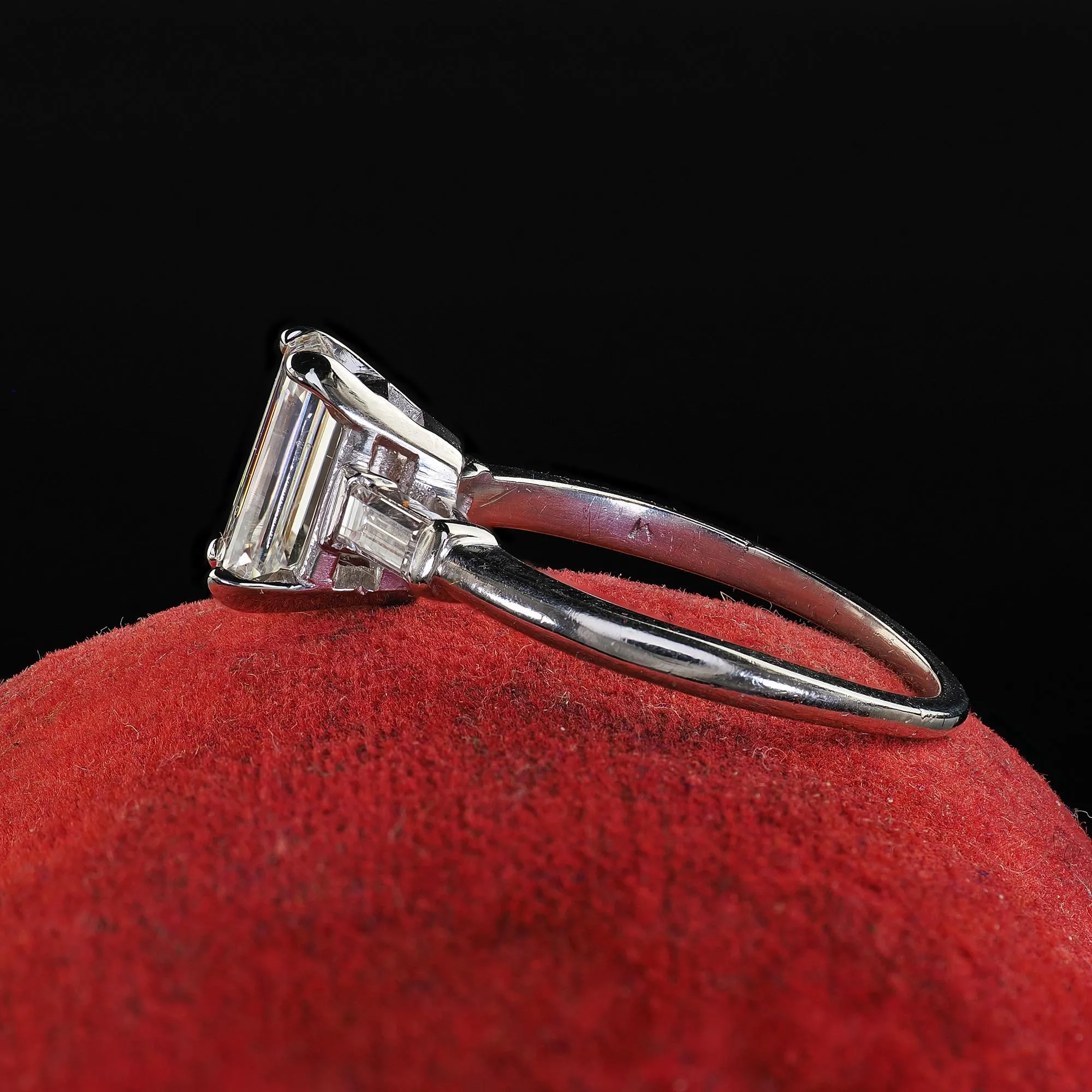 Vintage Retro Platinum Emerald Cut Diamond Engagement Ring - GIA