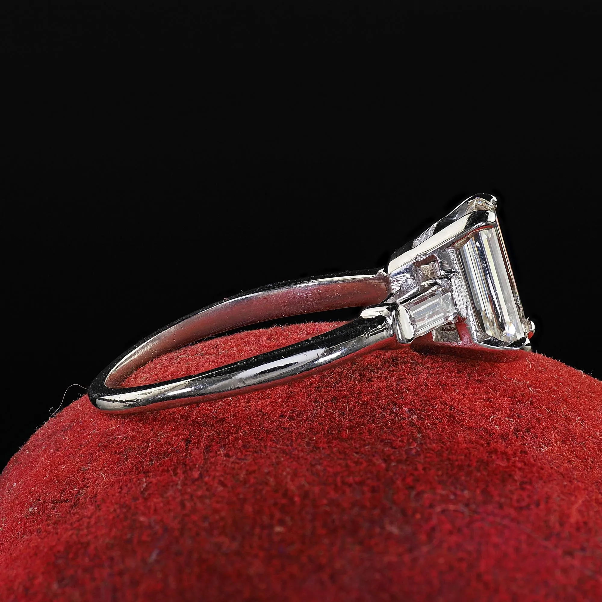 Vintage Retro Platinum Emerald Cut Diamond Engagement Ring - GIA