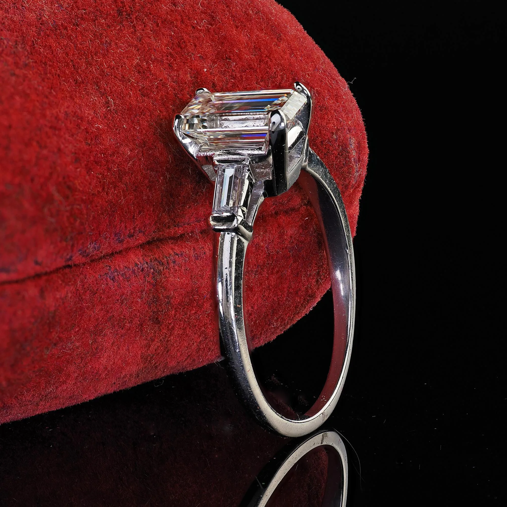 Vintage Retro Platinum Emerald Cut Diamond Engagement Ring - GIA