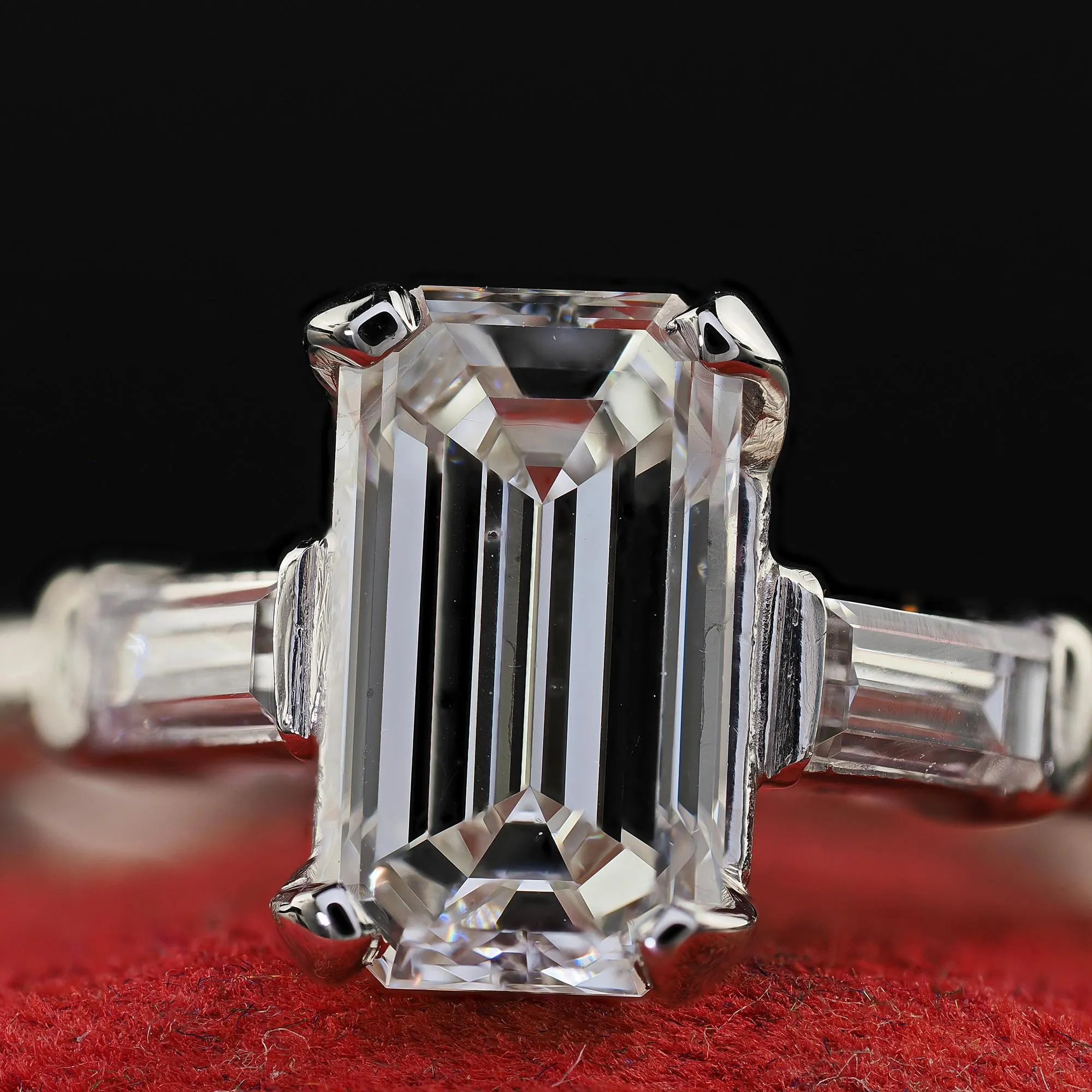 Vintage Retro Platinum Emerald Cut Diamond Engagement Ring - GIA