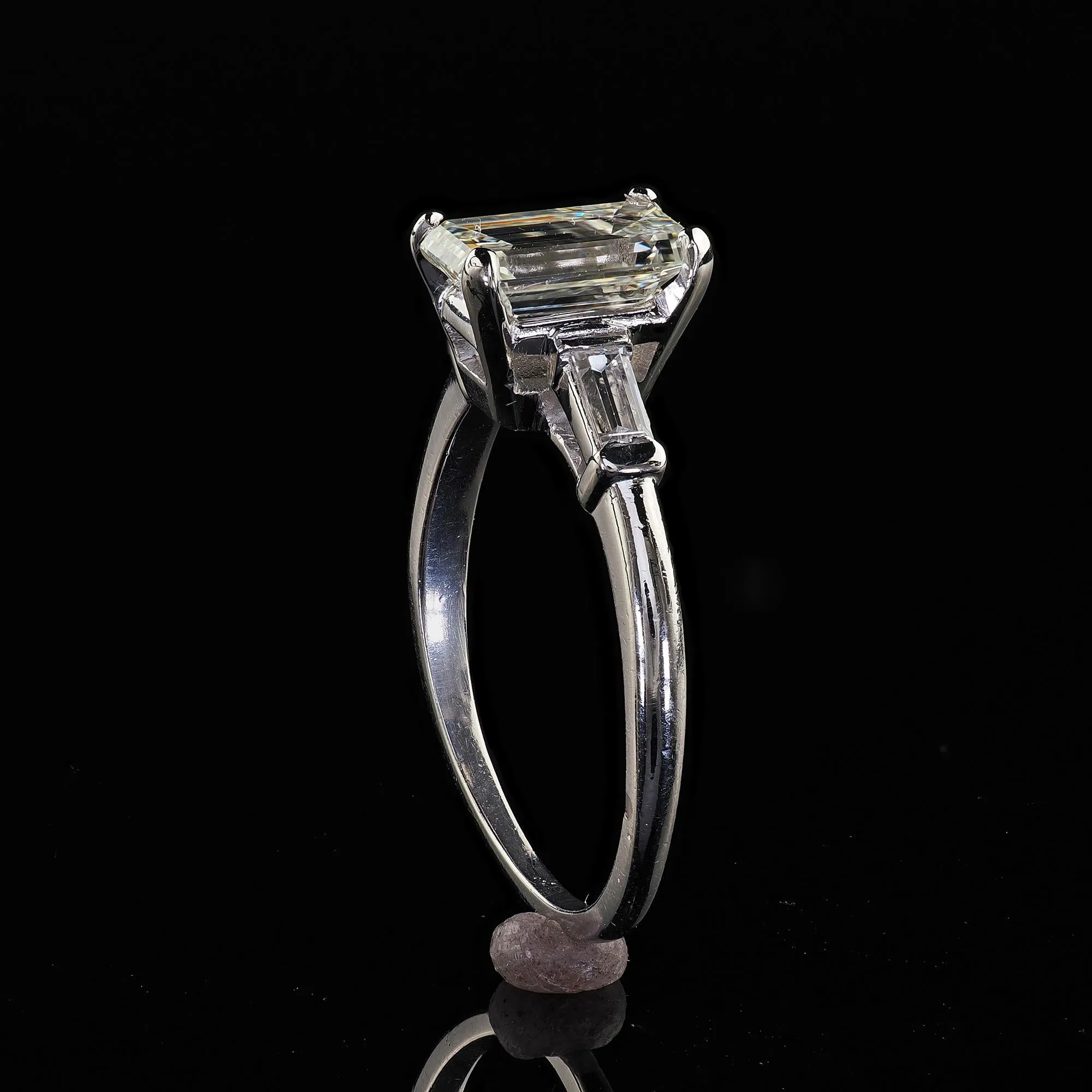 Vintage Retro Platinum Emerald Cut Diamond Engagement Ring - GIA