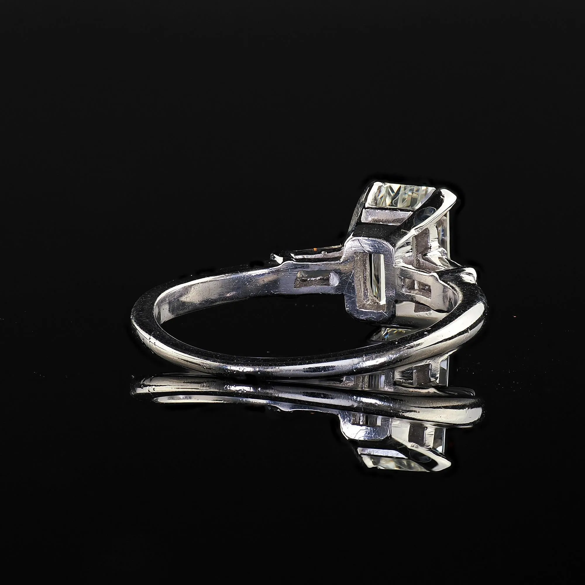 Vintage Retro Platinum Emerald Cut Diamond Engagement Ring - GIA