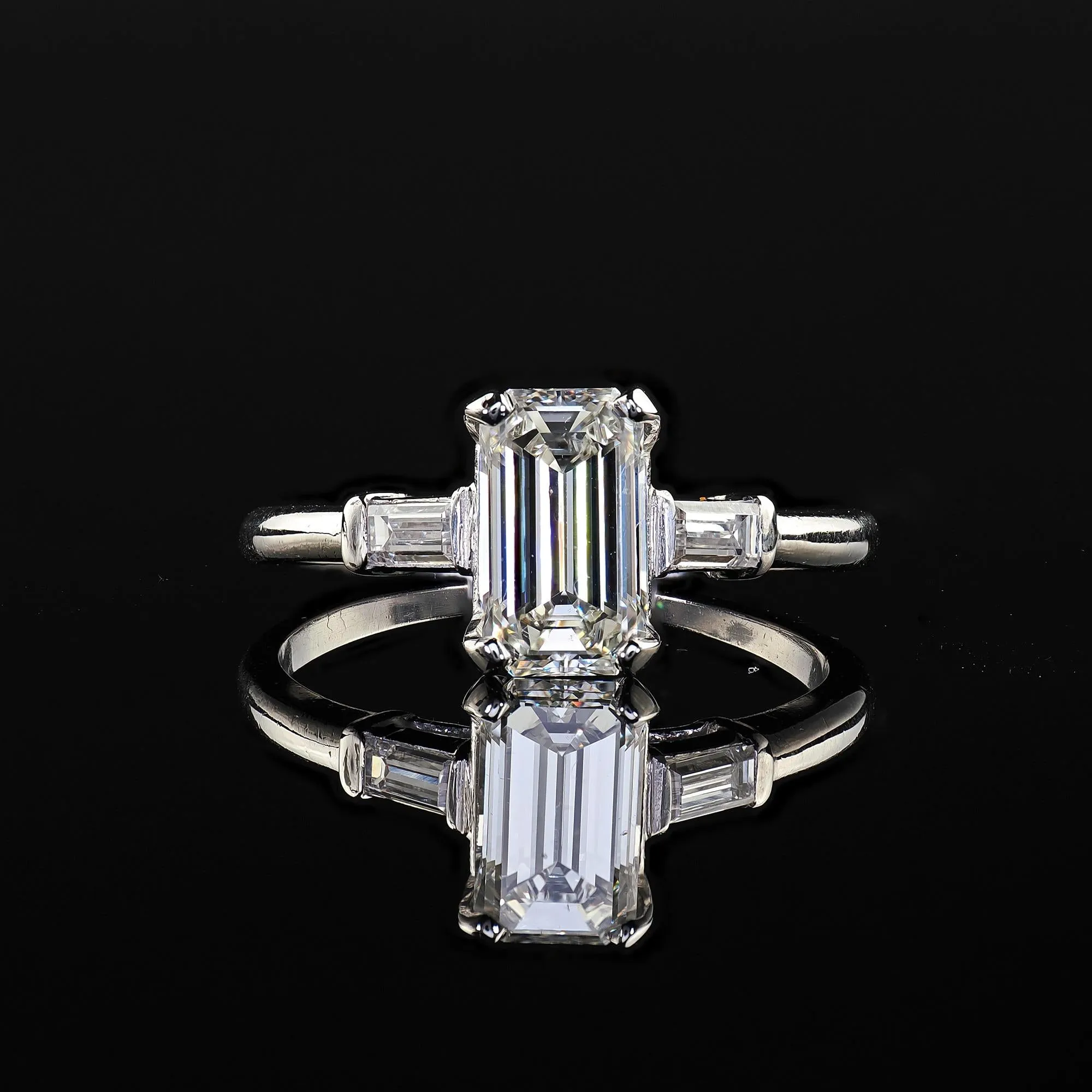 Vintage Retro Platinum Emerald Cut Diamond Engagement Ring - GIA