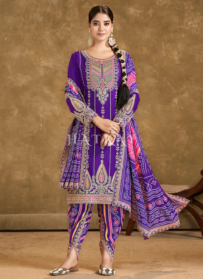 Violet Multi Embroidered Dhoti Style Suit