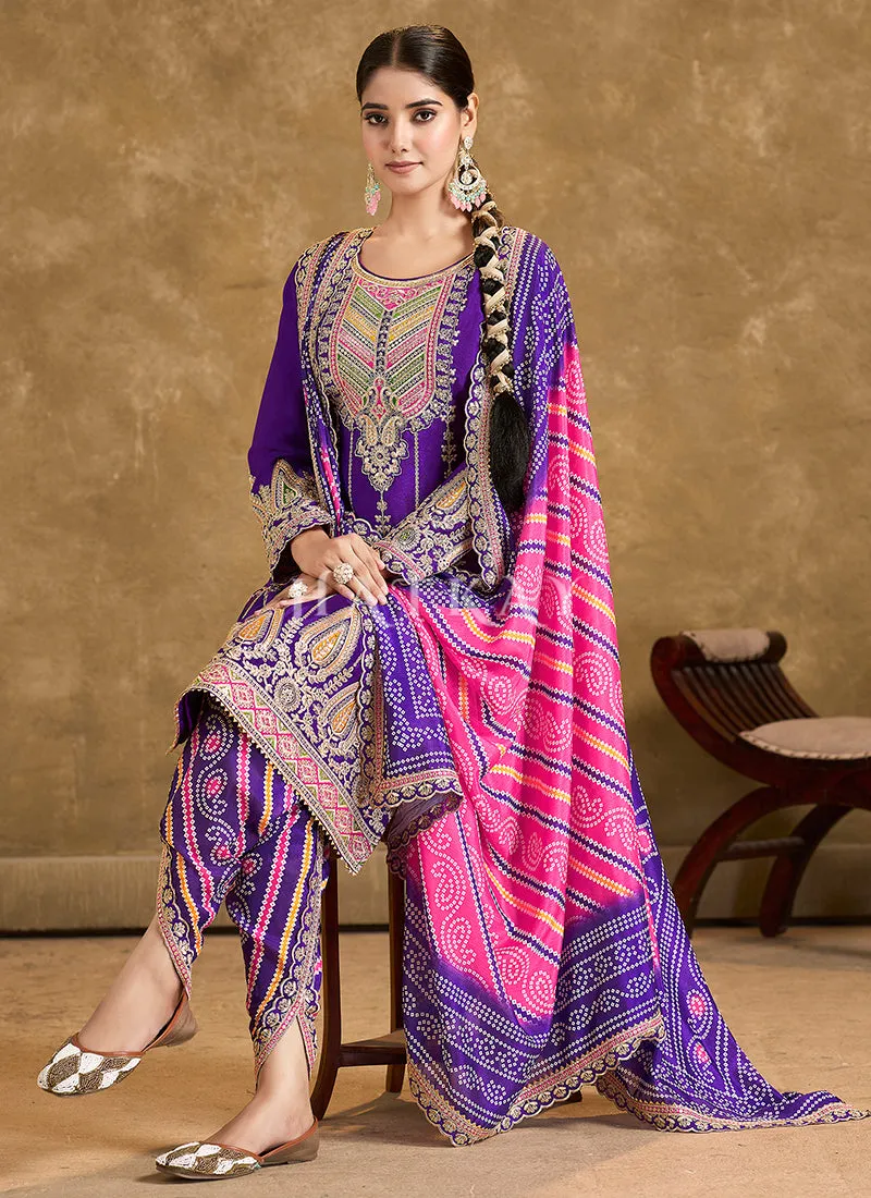 Violet Multi Embroidered Dhoti Style Suit