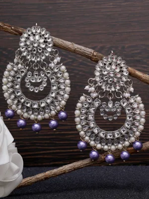 Violet Pearl Oxidised Silver Kundan Chandbali Earrings