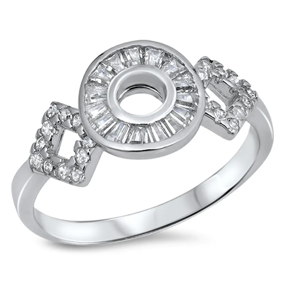 White CZ Round Square Retro Wedding Ring New 925 Sterling Silver Band Sizes 5-9