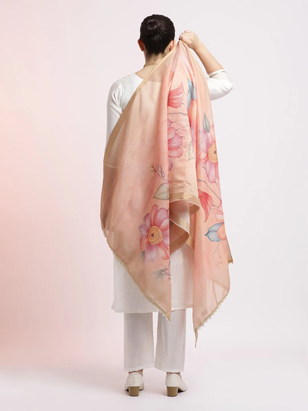 White Embroidered Cotton Festive Kurta Set With Dupatta