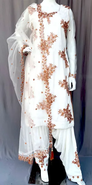 White Net Embroidered Punjabi Patiala Salwar Suit