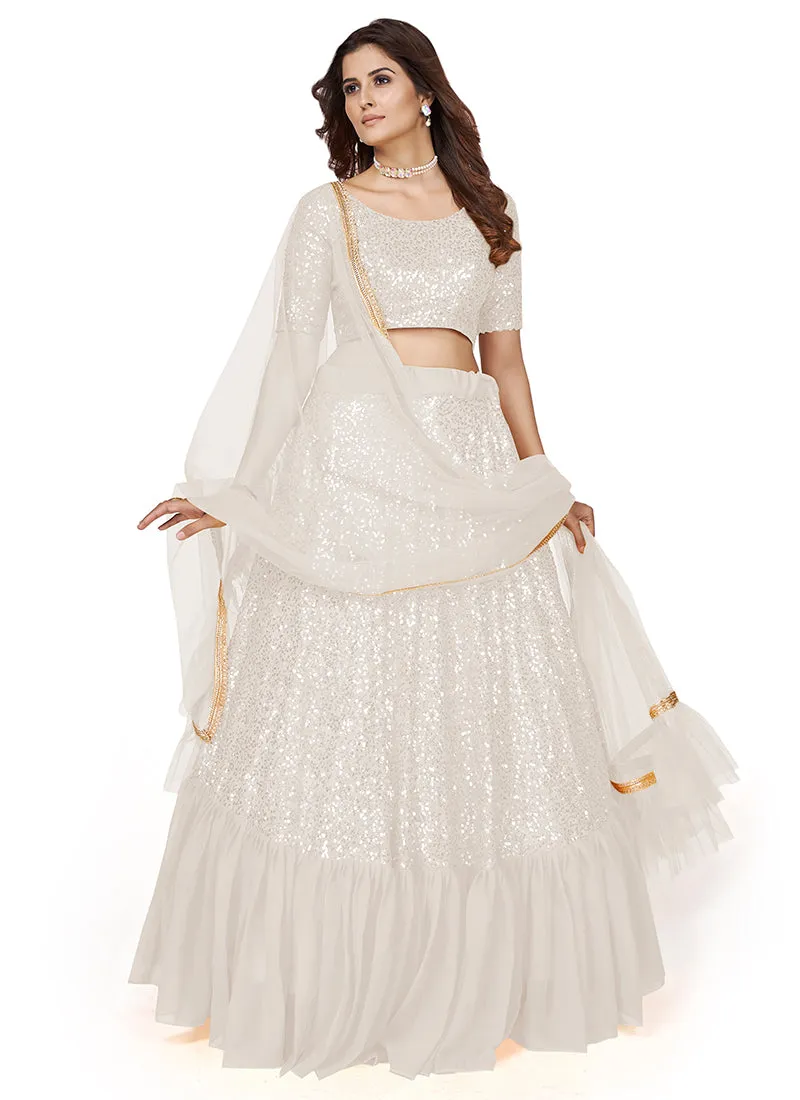 White Sequence Embroidery Wedding Lehenga Choli