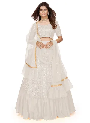 White Sequence Embroidery Wedding Lehenga Choli