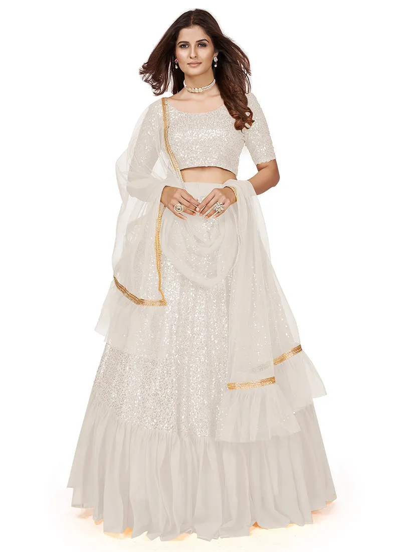 White Sequence Embroidery Wedding Lehenga Choli