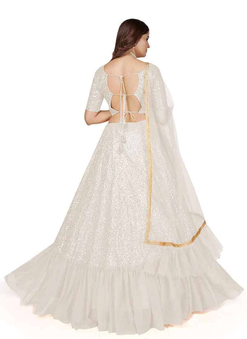 White Sequence Embroidery Wedding Lehenga Choli