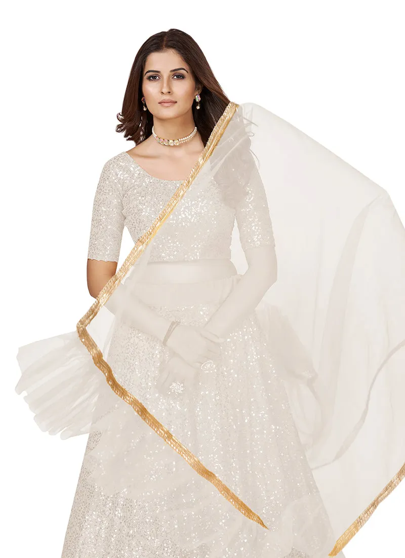 White Sequence Embroidery Wedding Lehenga Choli