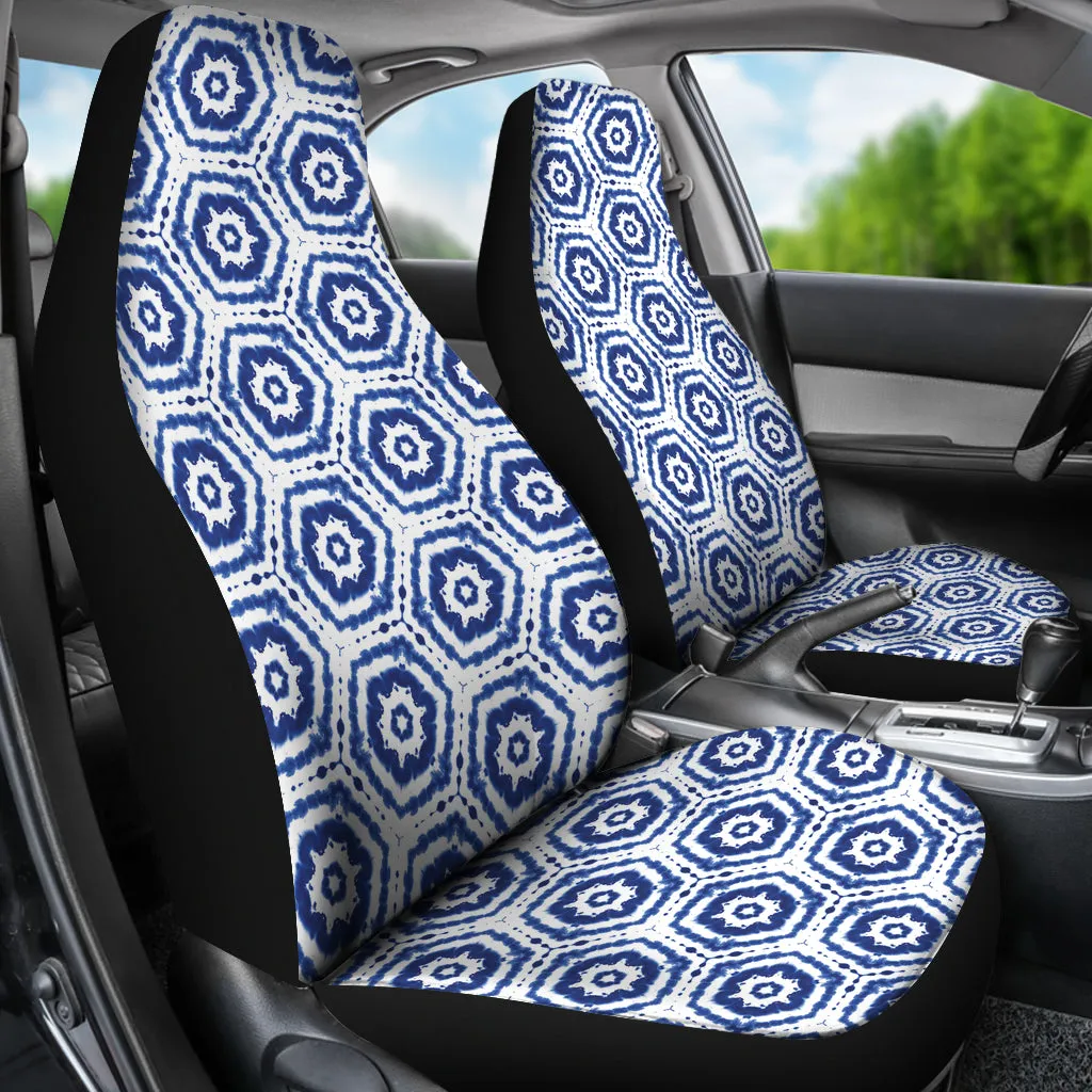 White With Blue Shibori Dye Pattern Ethnic Boho Car Seat Covers