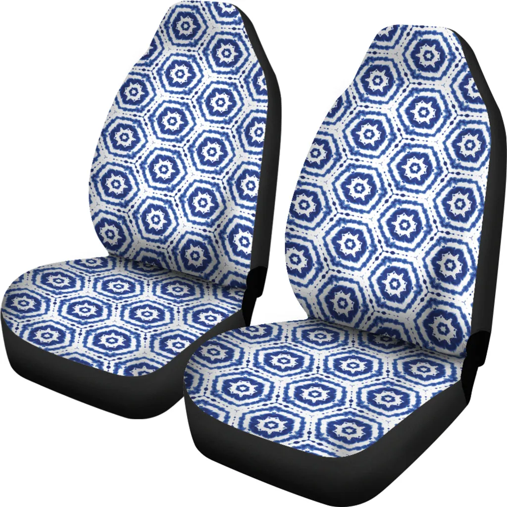 White With Blue Shibori Dye Pattern Ethnic Boho Car Seat Covers