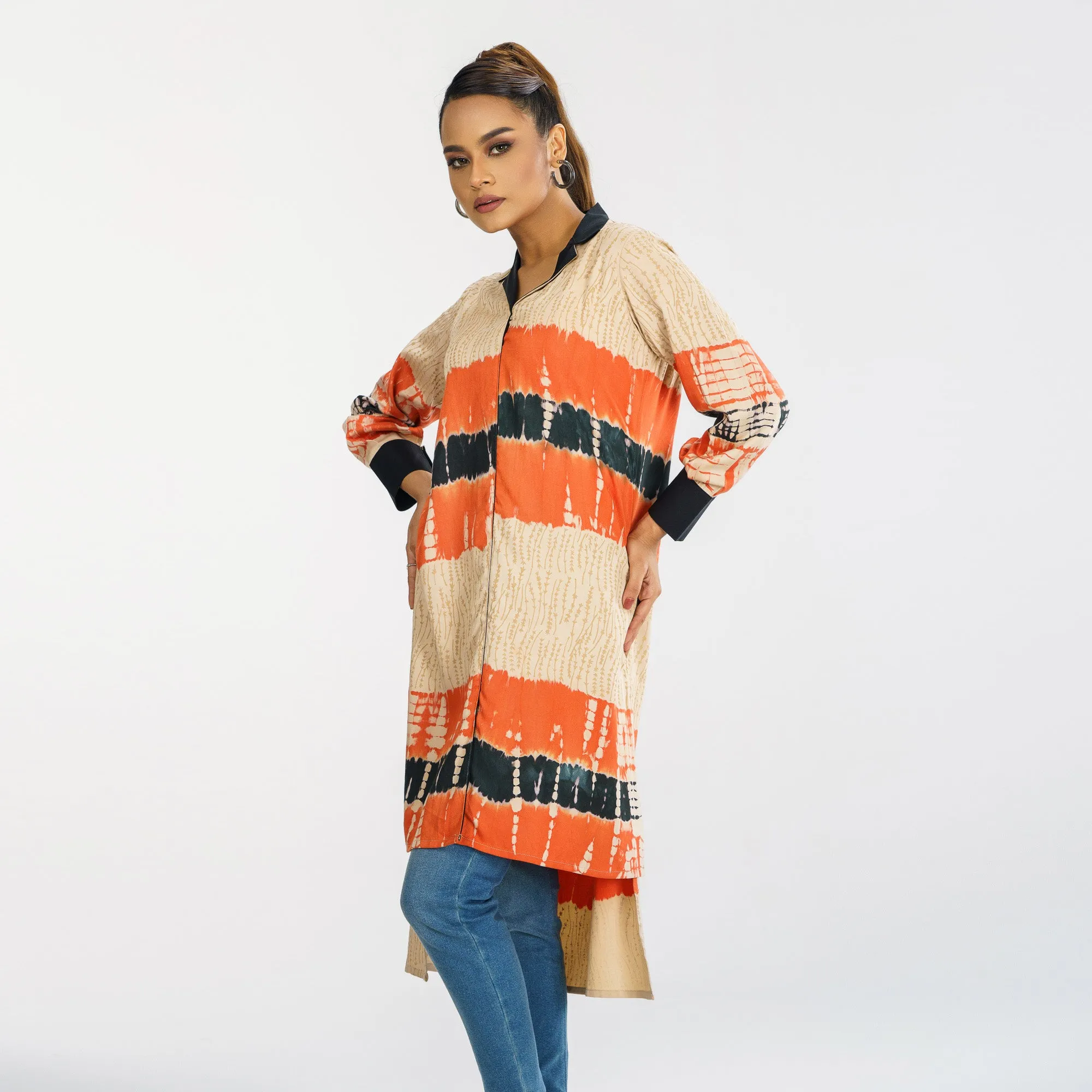 Womens Beige Tie-Dye Kurti