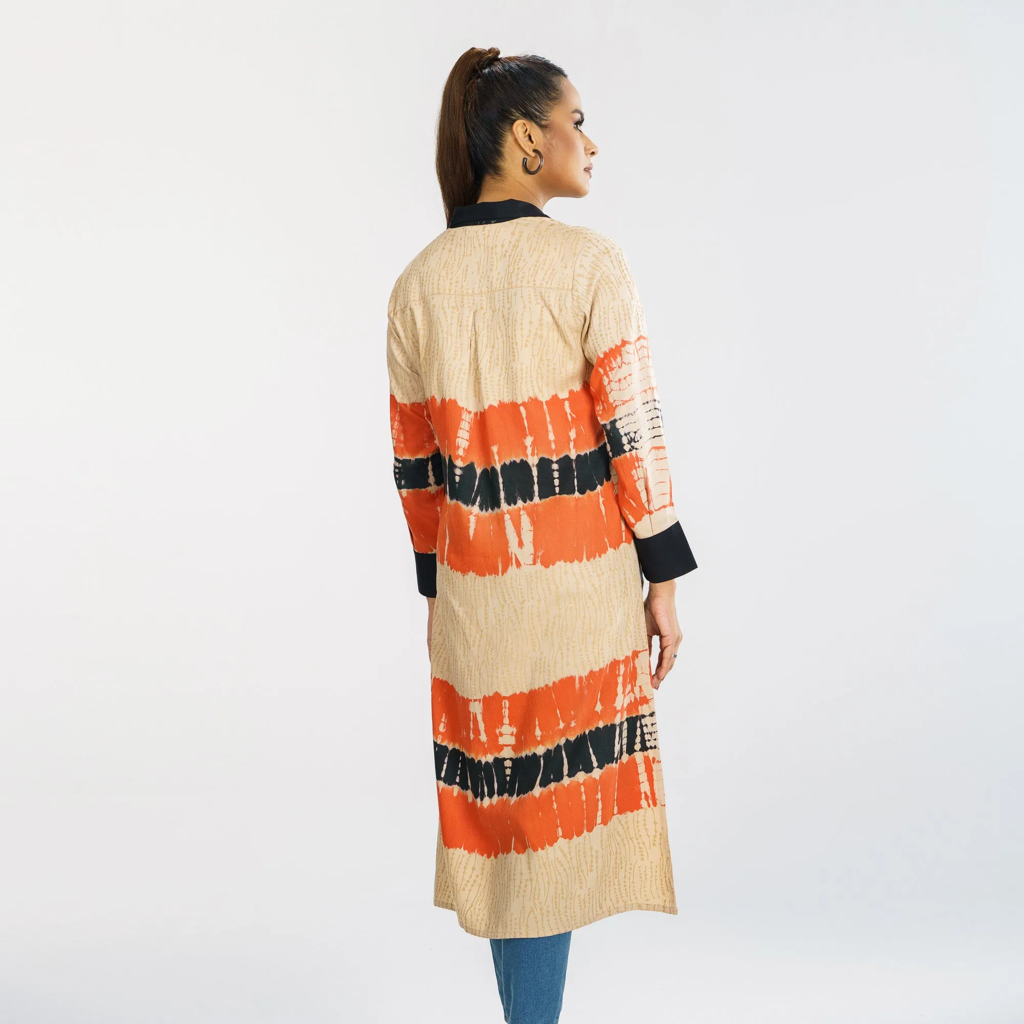 Womens Beige Tie-Dye Kurti