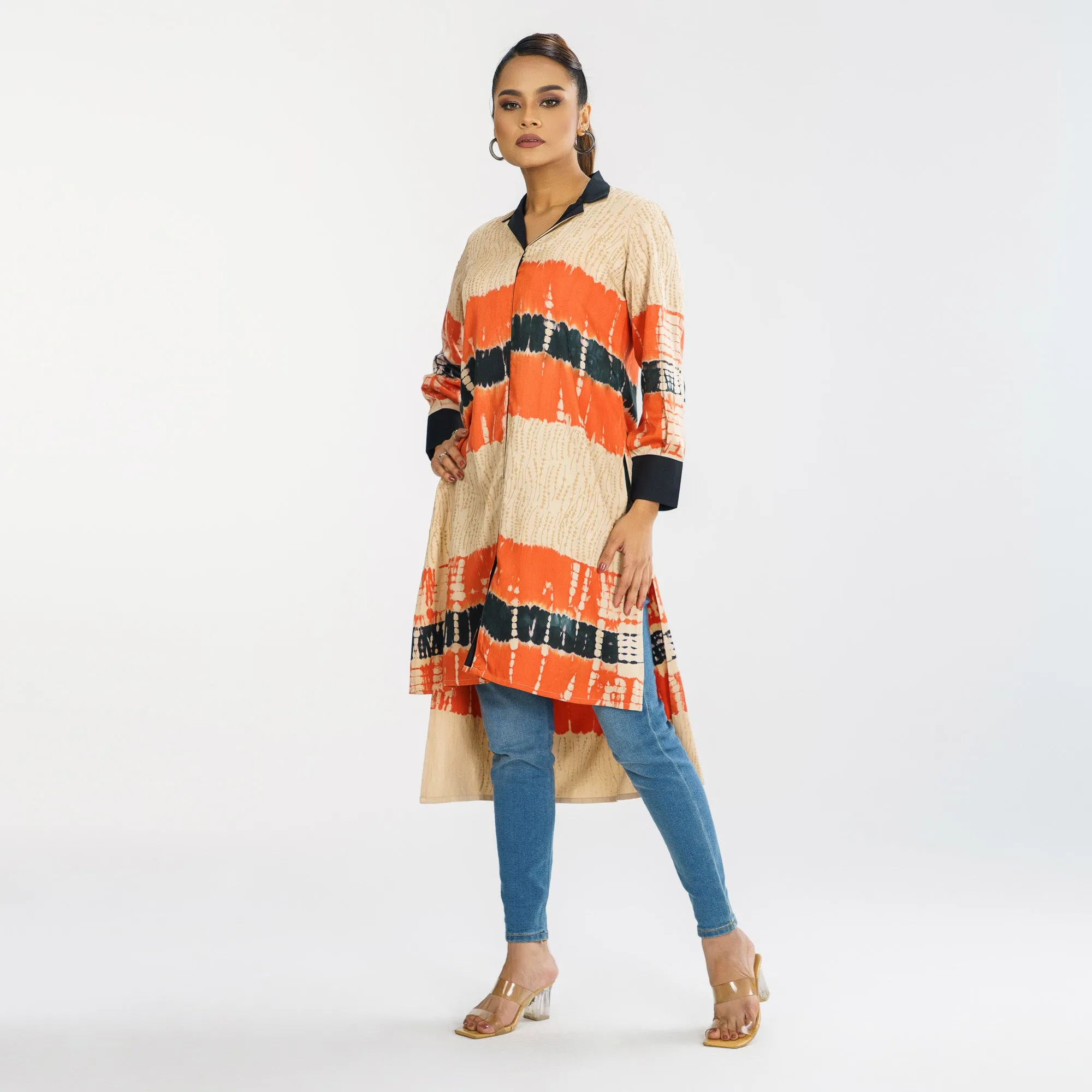 Womens Beige Tie-Dye Kurti
