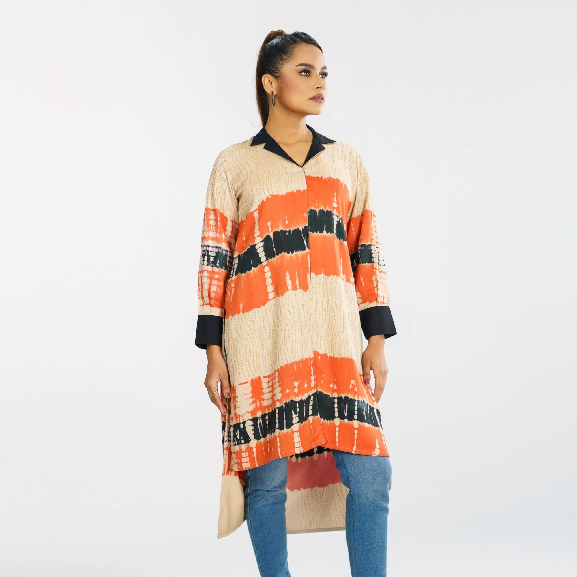 Womens Beige Tie-Dye Kurti