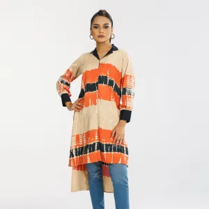 Womens Beige Tie-Dye Kurti