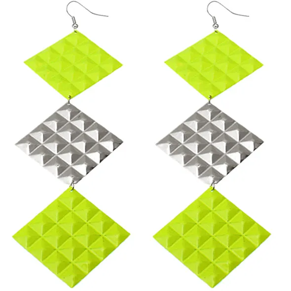 Yellow Long Studded Cone Triple Dangle Earrings