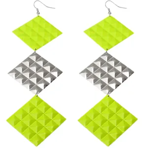 Yellow Long Studded Cone Triple Dangle Earrings